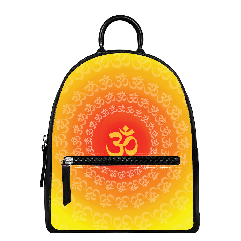 Indian Om Sign Print Leather Backpack