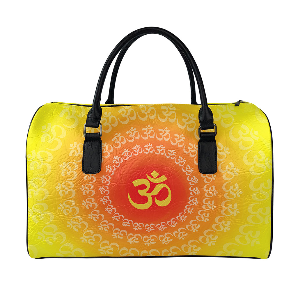 Indian Om Sign Print Leather Duffle Bag