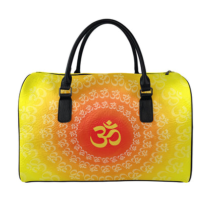 Indian Om Sign Print Leather Duffle Bag