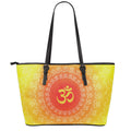 Indian Om Sign Print Leather Tote Bag With Zipper