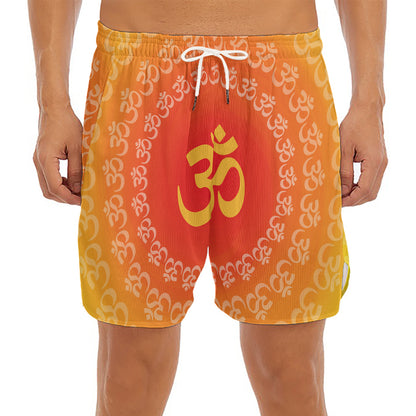 Indian Om Sign Print Men's Split Running Shorts