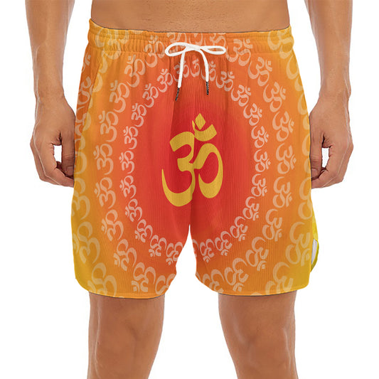 Indian Om Sign Print Men's Split Running Shorts