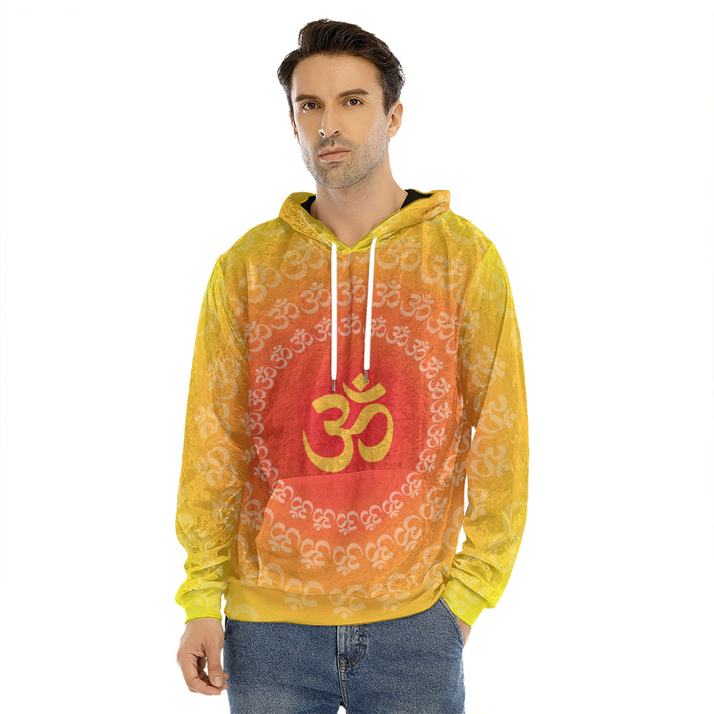 Indian Om Sign Print Men's Velvet Pullover Hoodie