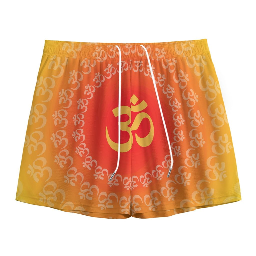 Indian Om Sign Print Mesh Shorts