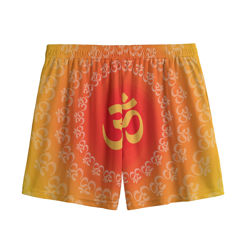 Indian Om Sign Print Mesh Shorts