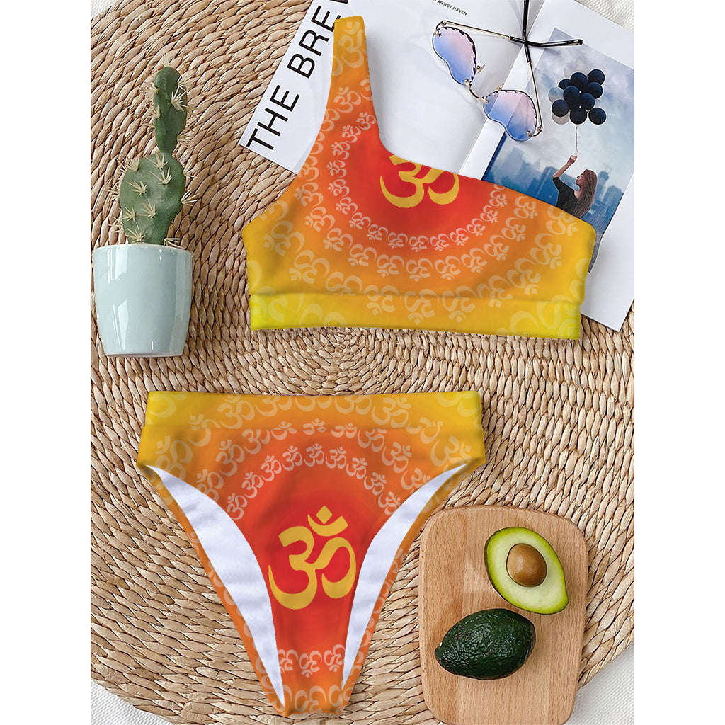 Indian Om Sign Print One Shoulder Bikini Top
