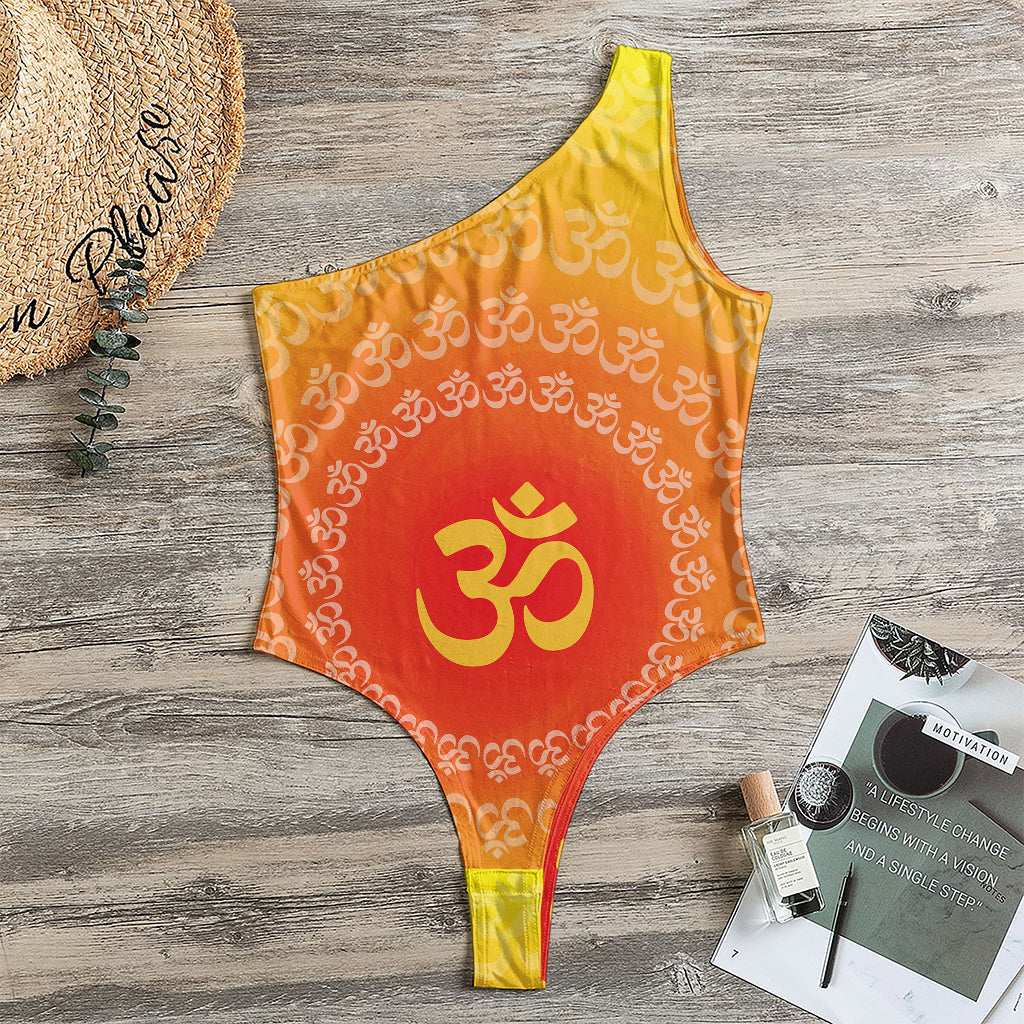 Indian Om Sign Print One Shoulder Bodysuit