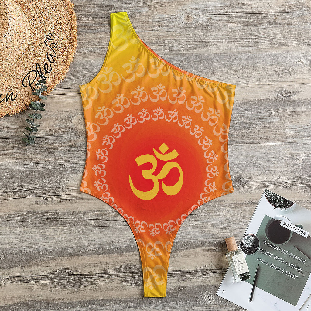 Indian Om Sign Print One Shoulder Bodysuit