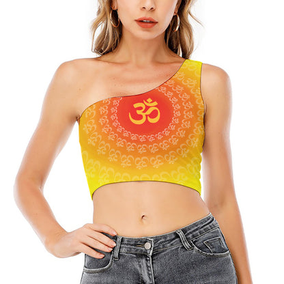 Indian Om Sign Print One Shoulder Crop Top