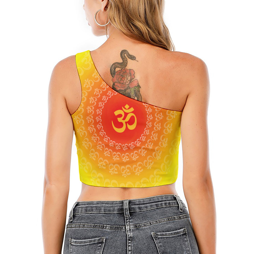 Indian Om Sign Print One Shoulder Crop Top
