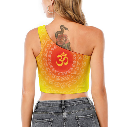 Indian Om Sign Print One Shoulder Crop Top
