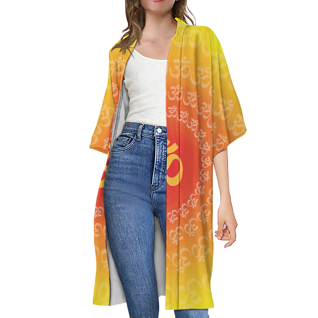 Indian Om Sign Print Open Front Beach Cover Up