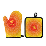 Indian Om Sign Print Oven Mitt And Pot Holder Set