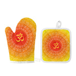Indian Om Sign Print Oven Mitt And Pot Holder Set