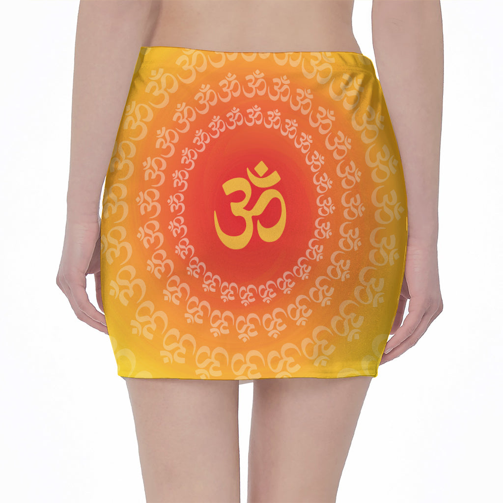 Indian Om Sign Print Pencil Mini Skirt