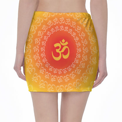 Indian Om Sign Print Pencil Mini Skirt