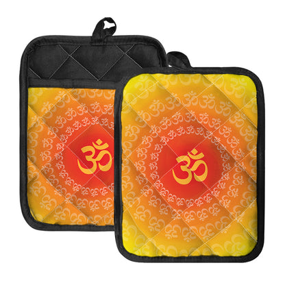 Indian Om Sign Print Pot Holders With Pocket