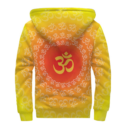 Indian Om Sign Print Sherpa Lined Zip Up Hoodie