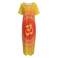 Indian Om Sign Print Short Sleeve Long Nightdress
