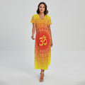 Indian Om Sign Print Short Sleeve Maxi Dress