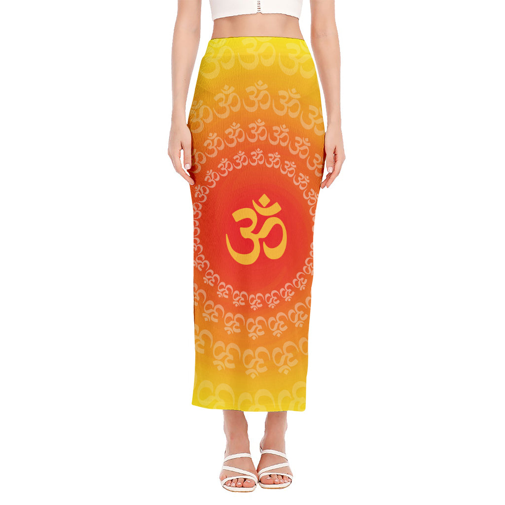 Indian Om Sign Print Side Slit Maxi Skirt