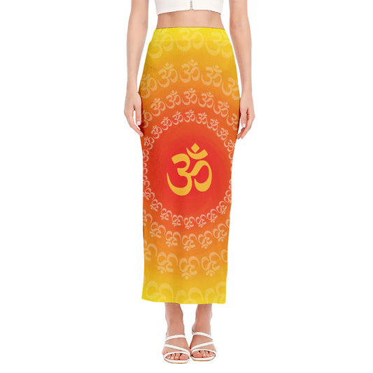 Indian Om Sign Print Side Slit Maxi Skirt