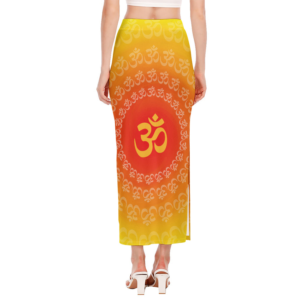 Indian Om Sign Print Side Slit Maxi Skirt
