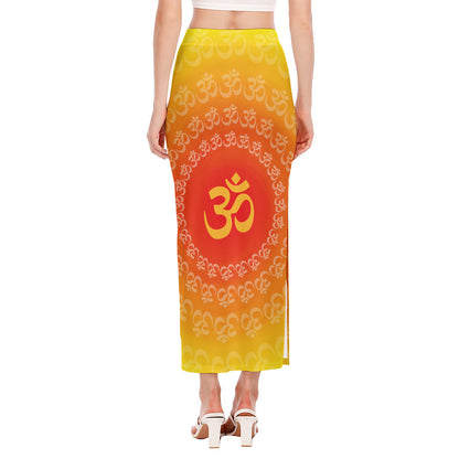 Indian Om Sign Print Side Slit Maxi Skirt