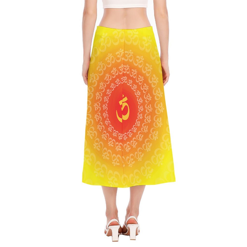 Indian Om Sign Print Side Slit Midi Skirt