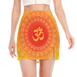 Indian Om Sign Print Side Slit Mini Skirt