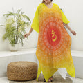 Indian Om Sign Print Silk V-Neck Kaftan Dress
