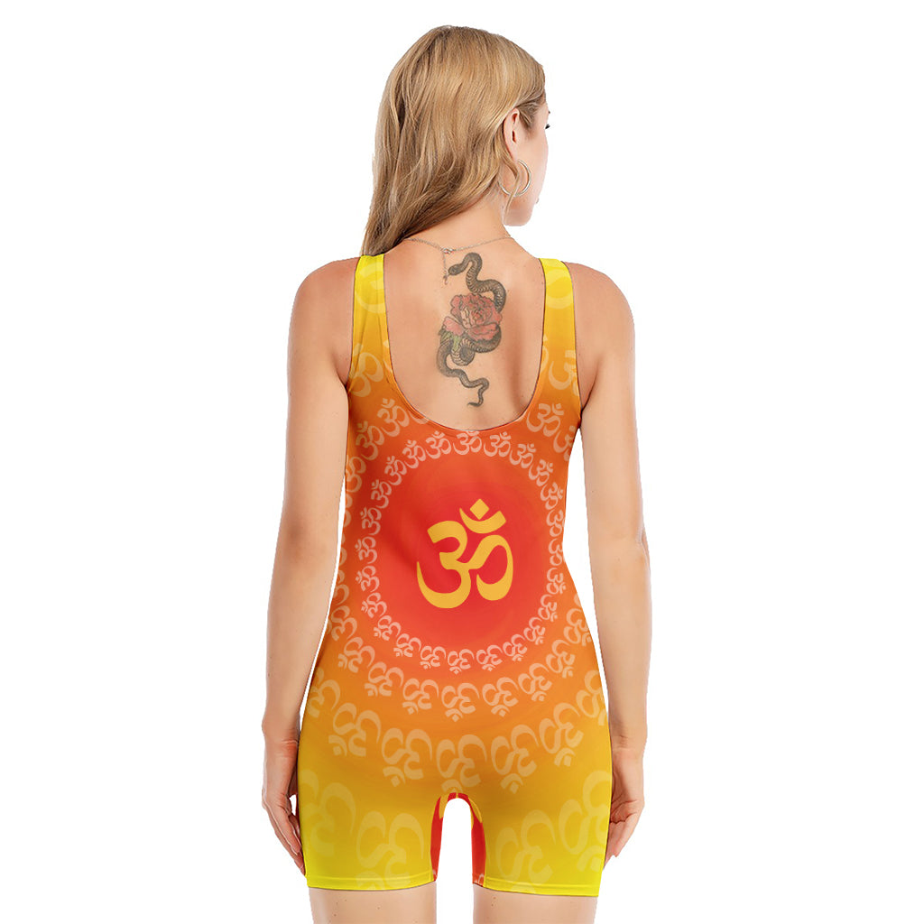 Indian Om Sign Print Sleeveless One Piece Swimsuit