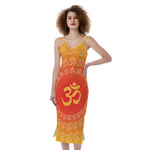 Indian Om Sign Print Slim Fit Midi Cami Dress