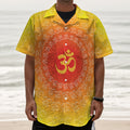 Indian Om Sign Print Textured Short Sleeve Shirt