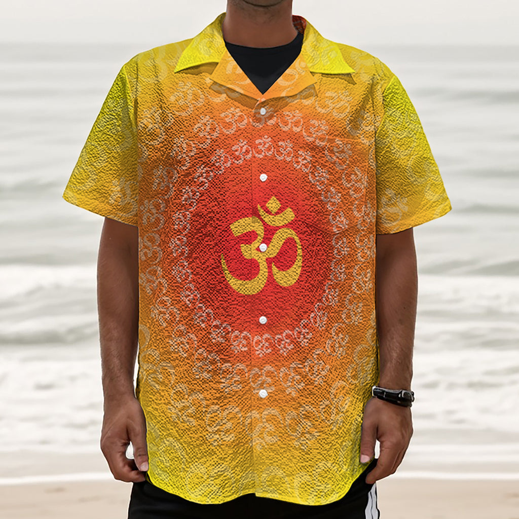 Indian Om Sign Print Textured Short Sleeve Shirt