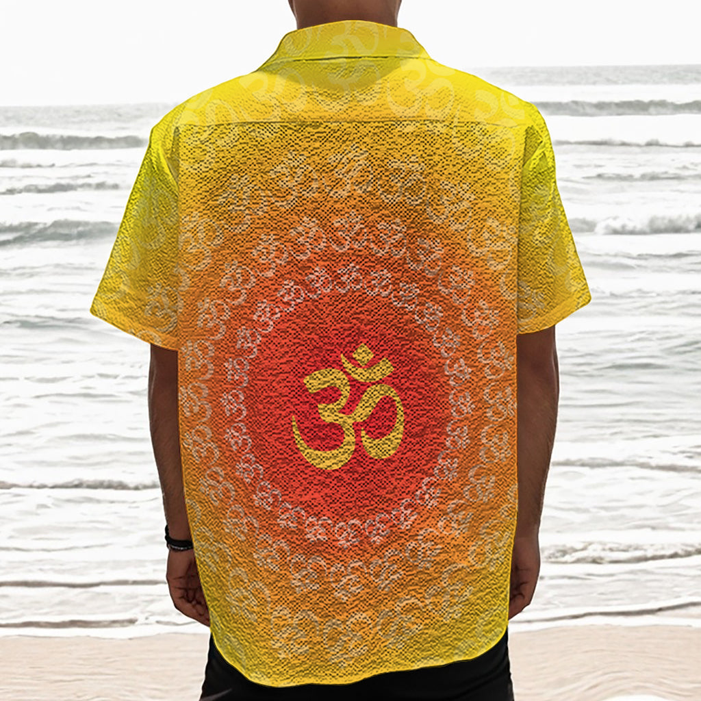 Indian Om Sign Print Textured Short Sleeve Shirt