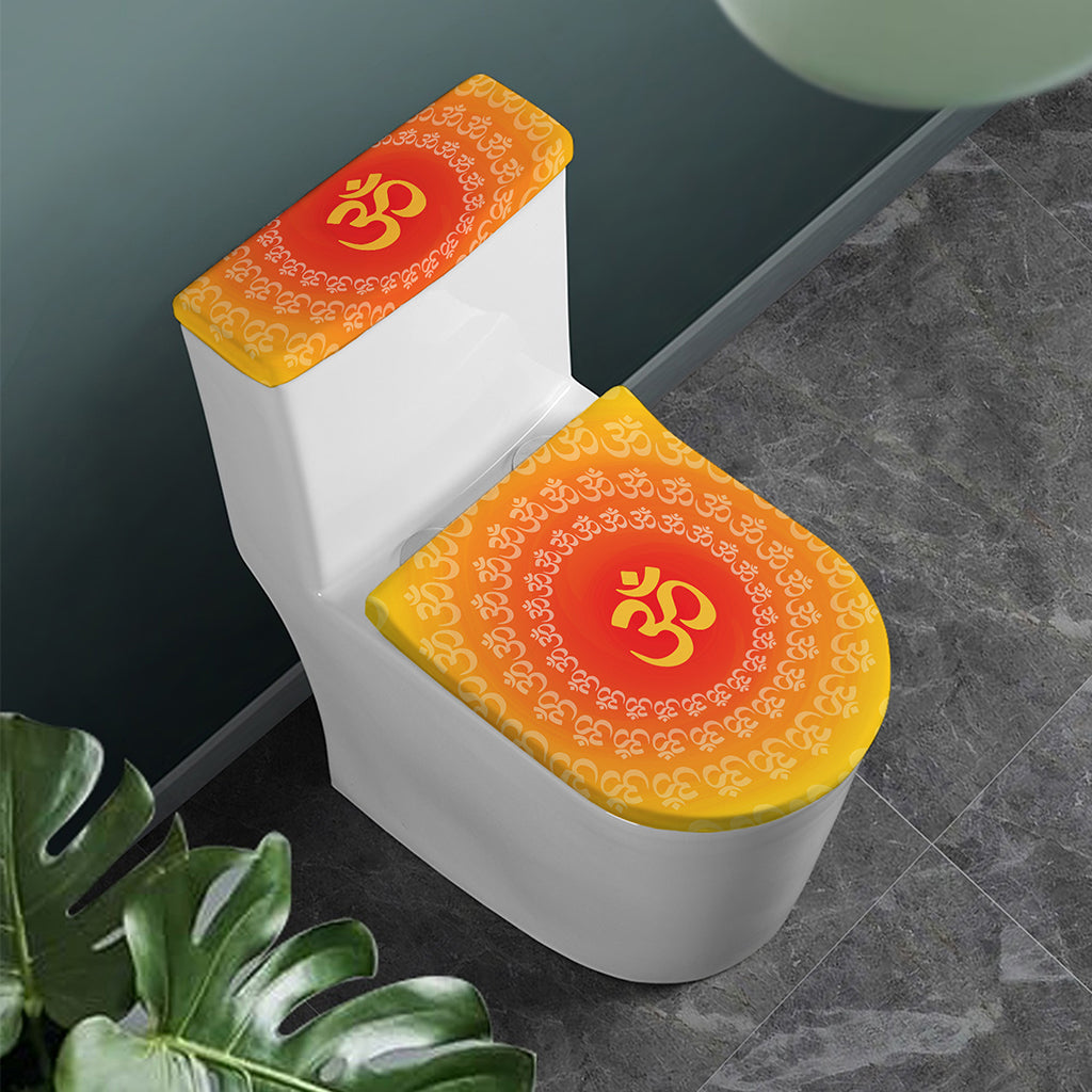 Indian Om Sign Print Toilet Lid And Tank Cover Set