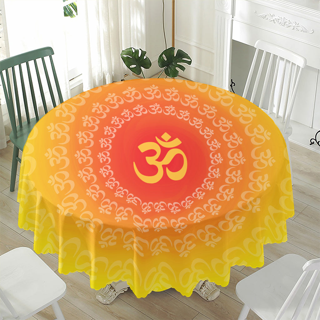 Indian Om Sign Print Waterproof Round Tablecloth