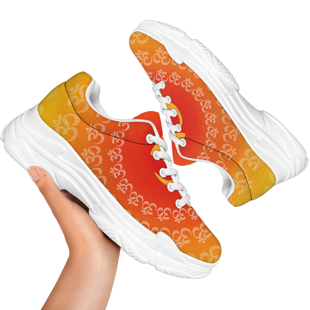 Indian Om Sign Print White Chunky Shoes