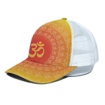Indian Om Sign Print White Mesh Trucker Cap
