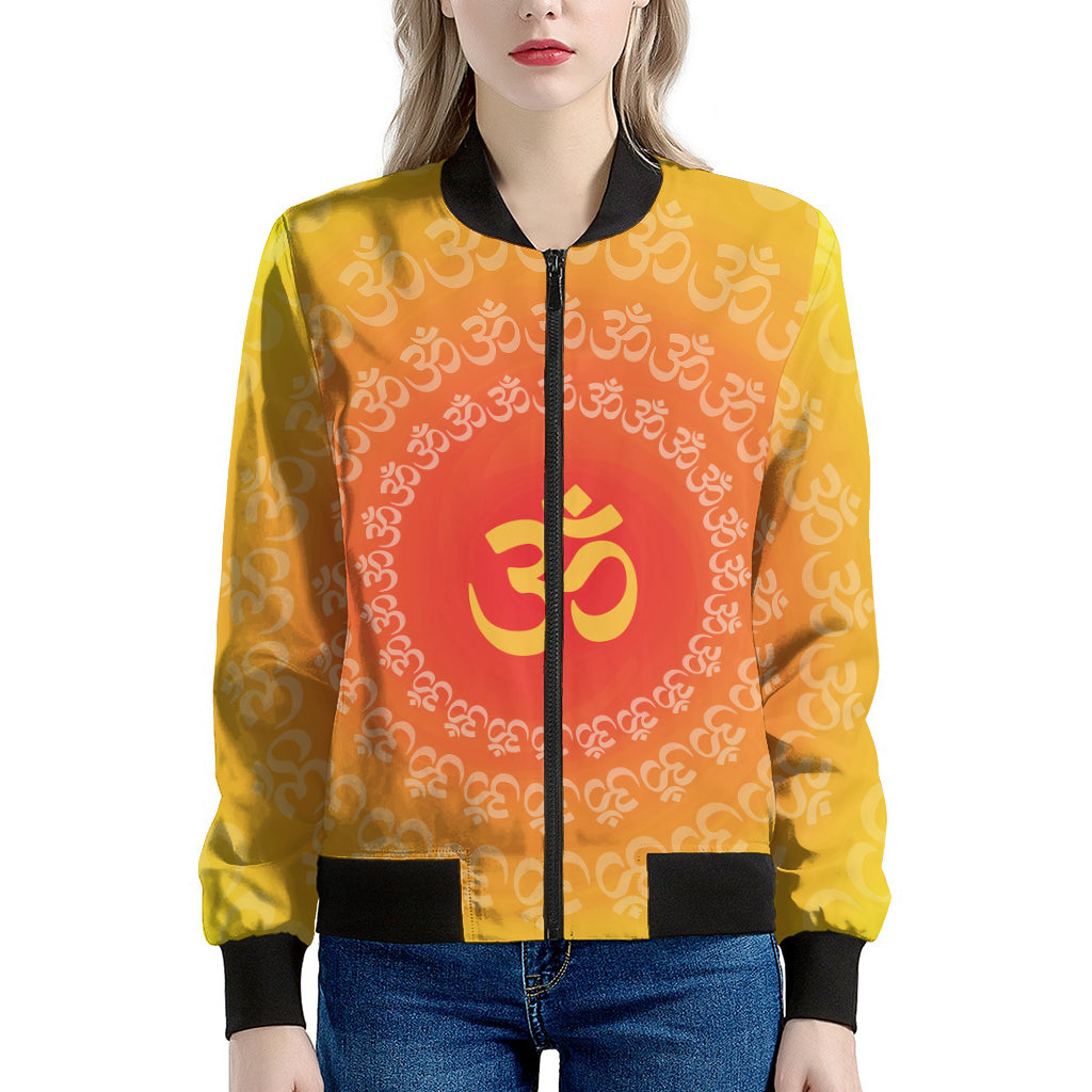 Indian Om Sign Print Women's Bomber Jacket