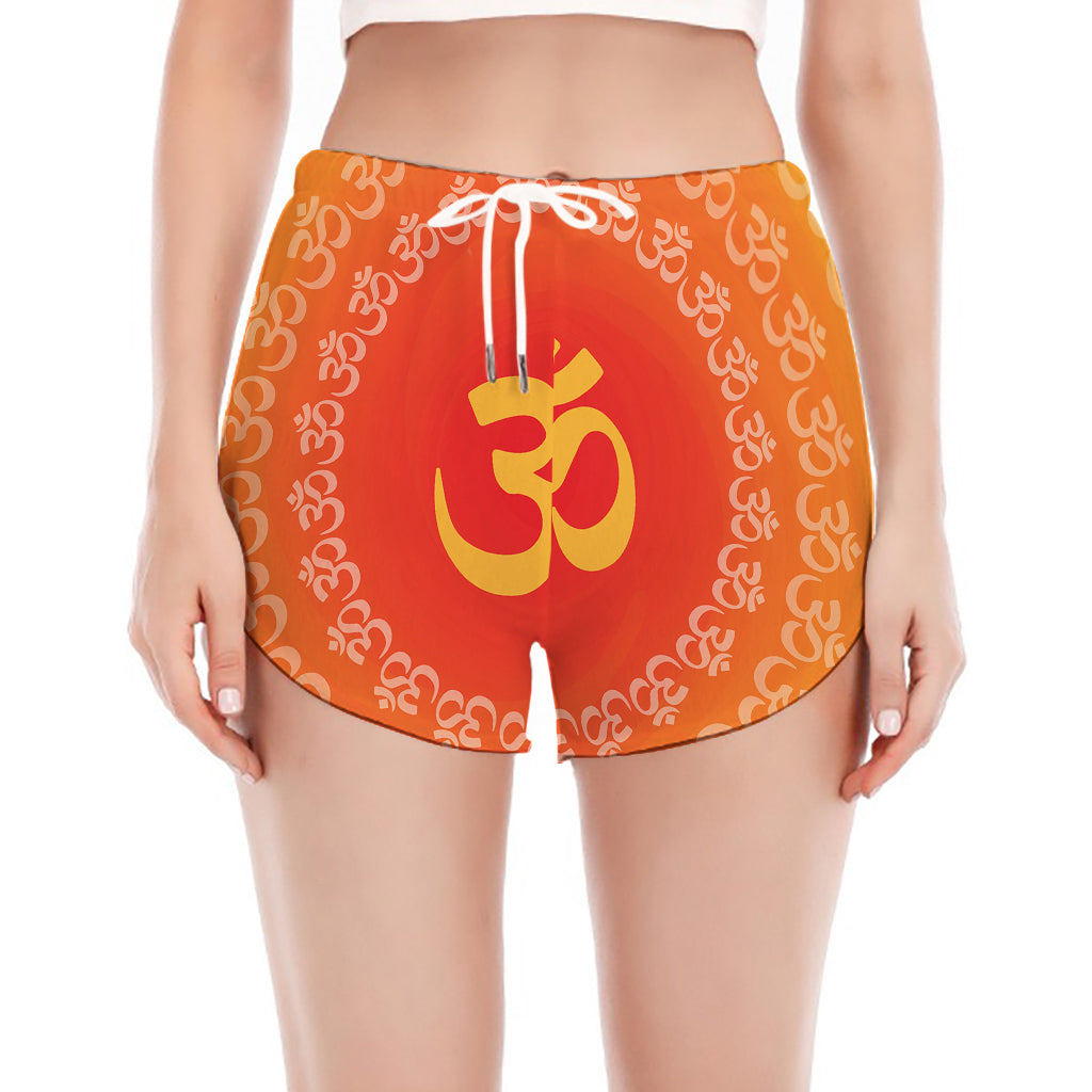 Indian Om Sign Print Women's Split Running Shorts
