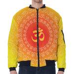 Indian Om Sign Print Zip Sleeve Bomber Jacket