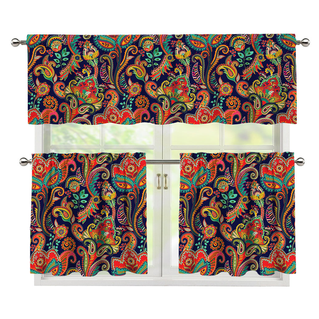 Indian Paisley Pattern Print 3 Piece Kitchen Curtains