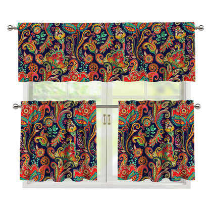 Indian Paisley Pattern Print 3 Piece Kitchen Curtains
