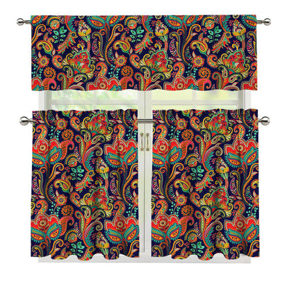 Indian Paisley Pattern Print 3 Piece Kitchen Curtains