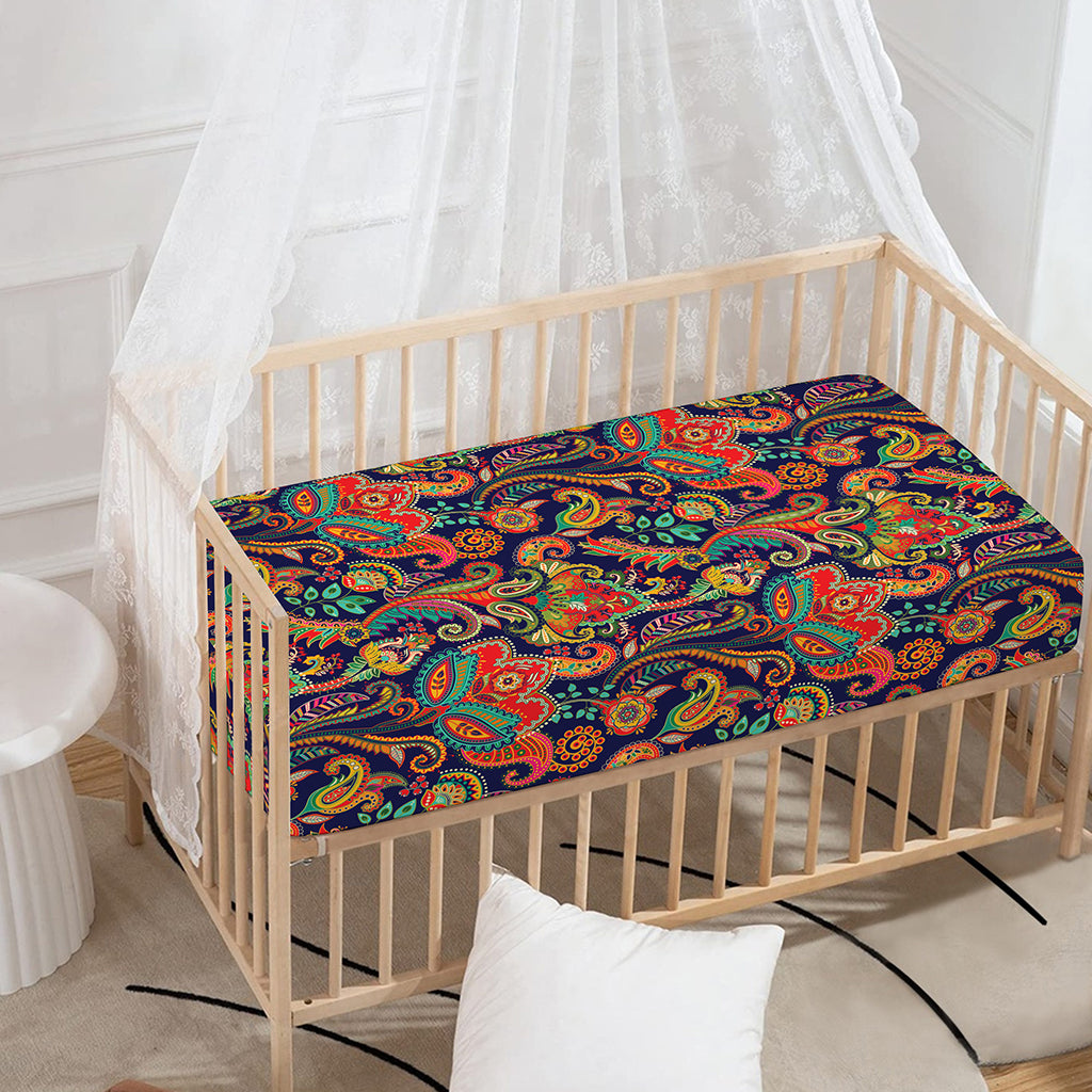 Indian Paisley Pattern Print Baby Crib Sheet