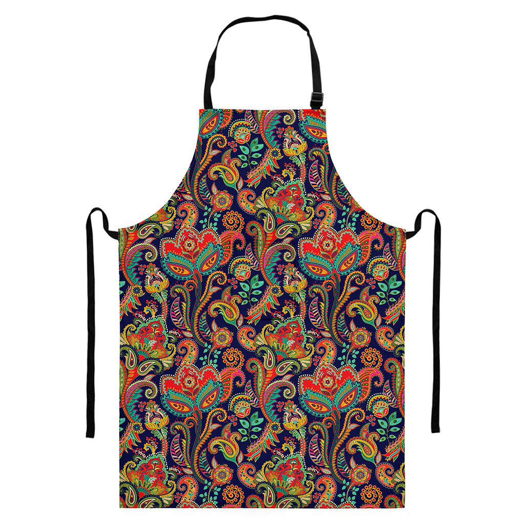 Indian Paisley Pattern Print Bib Apron With Pocket