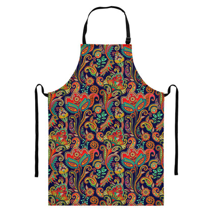 Indian Paisley Pattern Print Bib Apron With Pocket