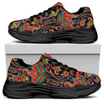 Indian Paisley Pattern Print Black Chunky Shoes